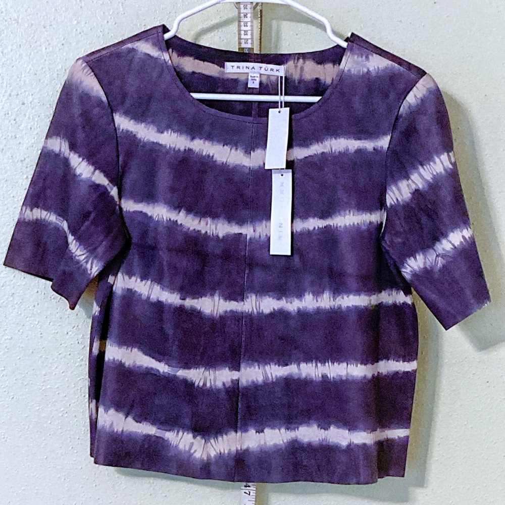 Trina Turk NWT Memphis Lamb Leather Tie Dye Top S  18.5” p2p